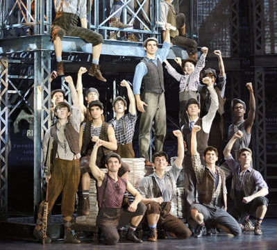  Joey Barreiro (Jack Kelly) (center) and the North American Tour company of Disney's Newsies. ©Disney. Photo by Deen van Meer.