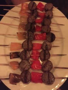 Sophia's sausage and pepper skewers are delicious. Photo by Babs Chandrasoma