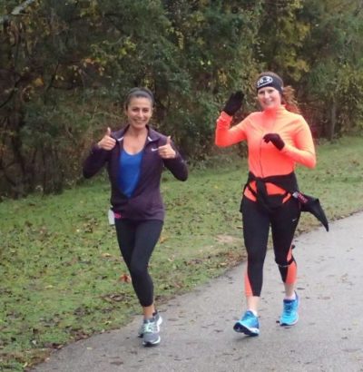 Udelia Vega and Aileen Jamiesson (in orange) on a group long run with the Houston Striders. Photo Credit: Bert Duplesis.