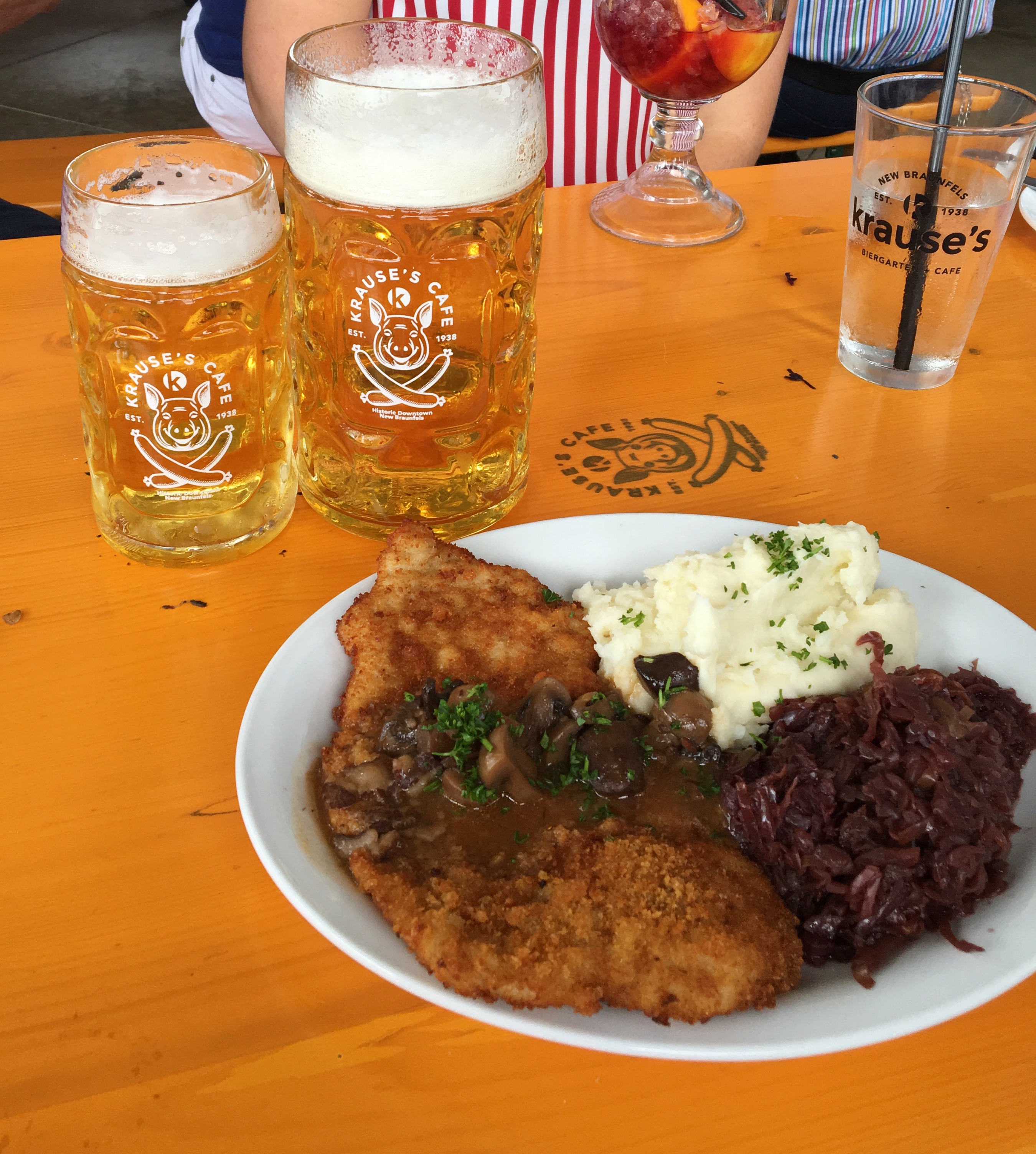 The Jager Schnitzel is a hallmark of German Cuisine. Krause's serves it well, with perfectly whipped mashed potatoes and caramelized red cabbage. 