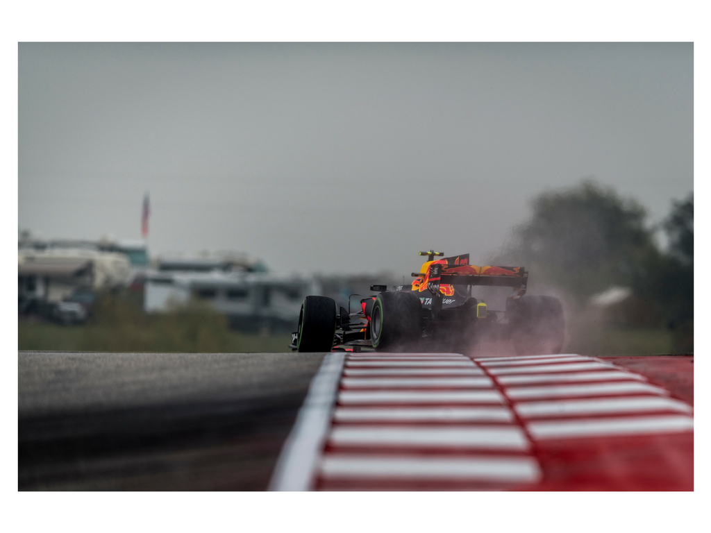 Slick conditions early Friday for #33 Max Verstappen (Red Bull Racing) at USGP FP1.