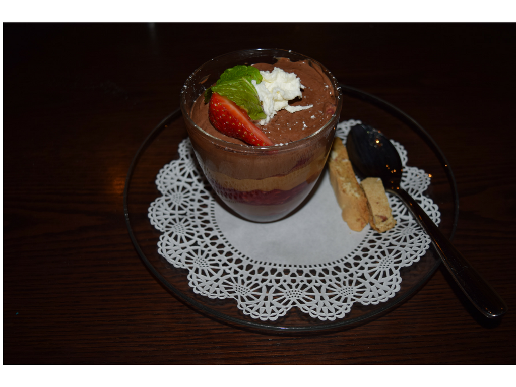 Taverna's dark chocolate mousse with peanut butter, a dessert worthy of a special night.