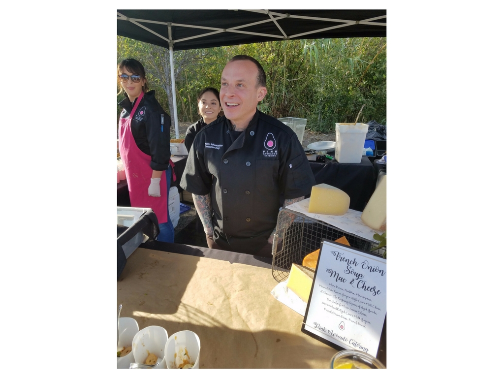 Pink Avocado Catering’s lively executive chef Brent Schumacher delighted us with four cheeses: Gruyère, Swiss, Gouda and Florentina a mascarpone with mini penne.